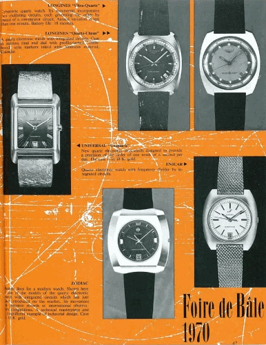Présentation du calibre Bêta 21 par seize marques suisses au Salon de Bâle 1970