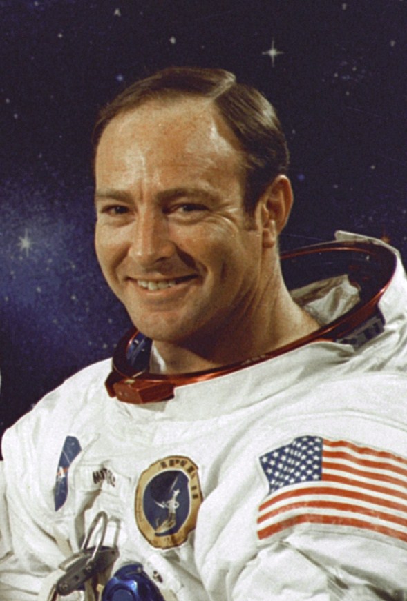 Edgar Mitchell en combinaison avant le décollage d'Apollo 14, photo NASA