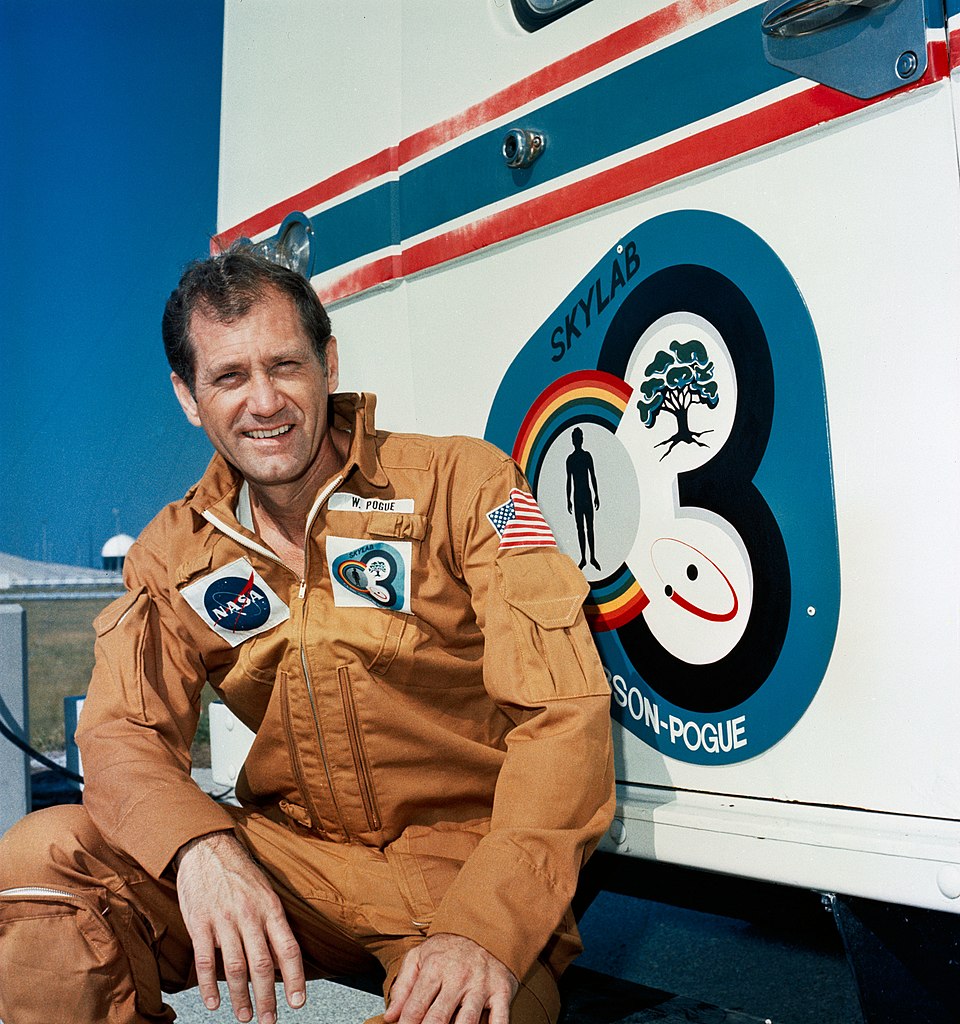 William Pogue, pilote de la mission Skylab 4, photo NASA