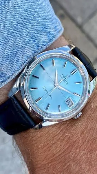 Overgeschilderde wijzerplaat Omega Seamaster turkoois blauw